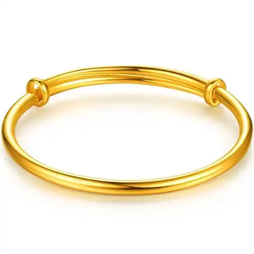 新金珠宝黄金手镯足金999光面推拉可调节金镯子女款母亲节520礼物1042