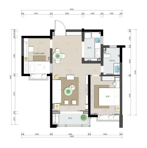 上海颐和湾现代风格108平米装修效果图案例