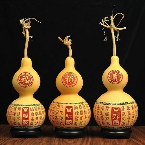 开光开口葫芦摆件福禄寿中国结文玩葫芦家居招财镇宅挡煞辟邪摆件