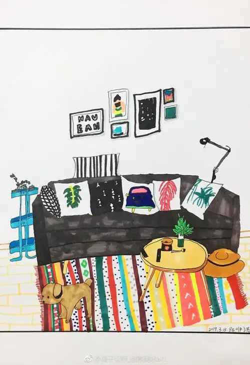 室内一隅儿童画素材