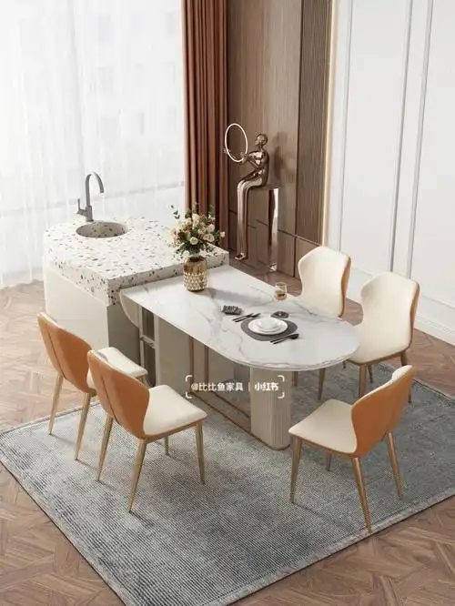 可以和岛台搭配用的岩板折叠餐桌