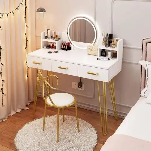 现代简约网红ins风简易小型化妆台卧室单人梳妆台收纳多功能一体