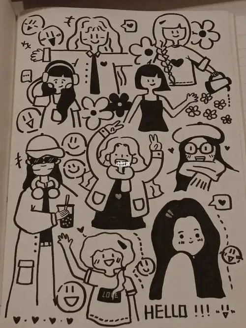 ins  #绘画 #简笔画人物 #黑白 #记号笔 #摆烂   有两个人物有郊