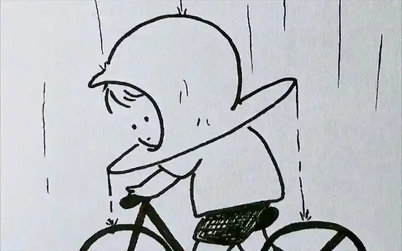 【简笔画】简笔画雨中骑车的小朋友