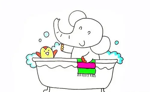 爱洗澡的小象简笔画教程