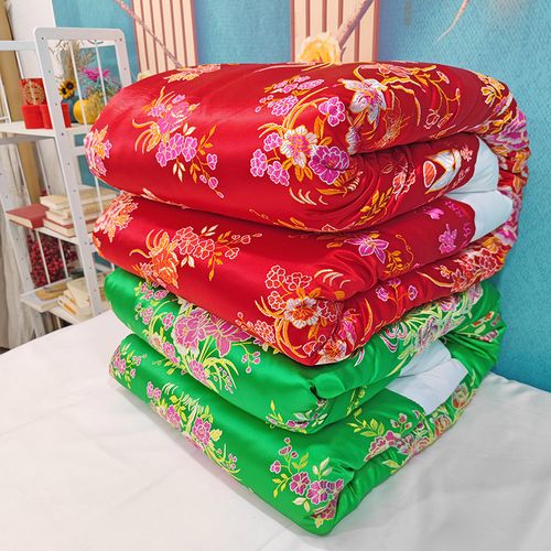 老式包边被子结婚手工棉花传统丝绸绸缎复古棉花被