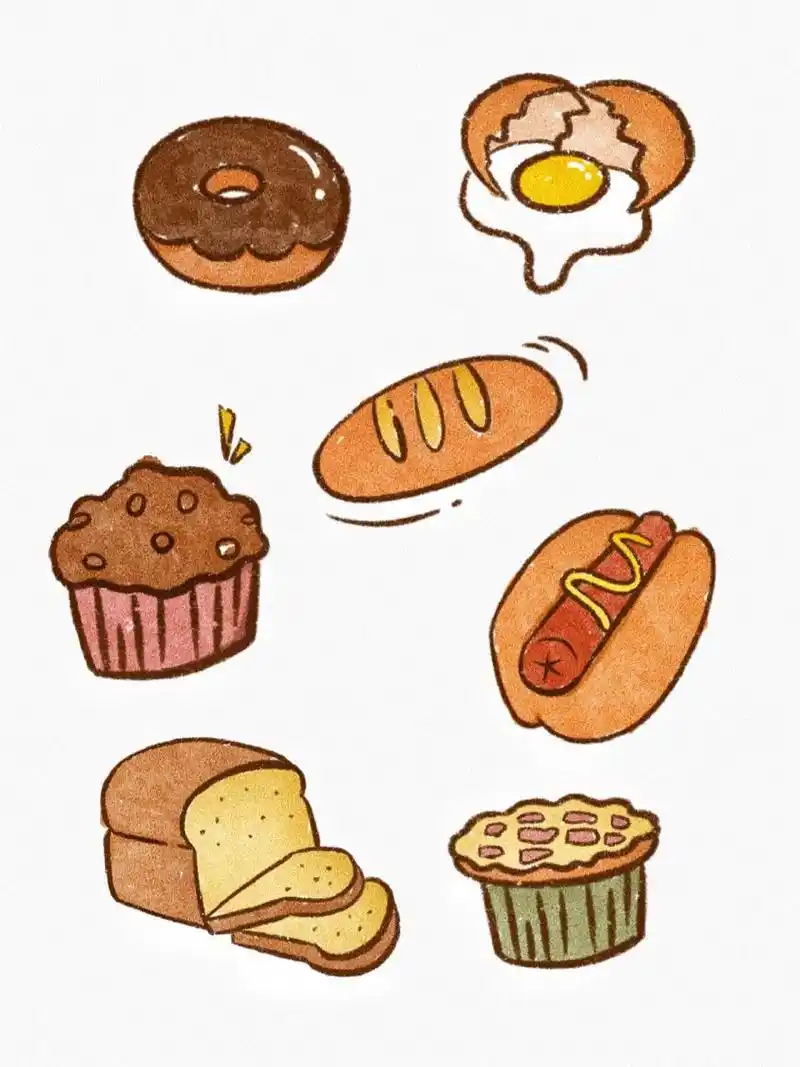 简笔画(面包系列)|手帐素材|74 day43 画点可可爱爱的小面包们吧