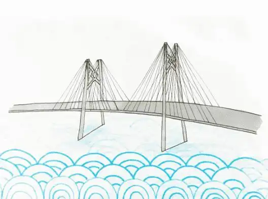 斜拉桥怎么画斜拉桥简笔画画法步骤教程 建筑简笔画