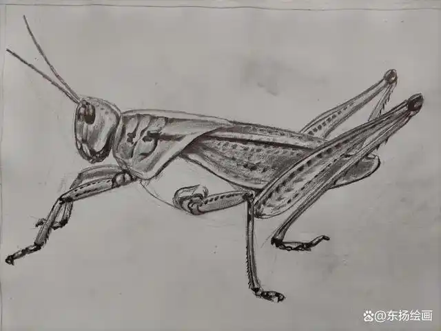 素描创意写生画,画一只可爱的蚂蚱,这也太漂亮了