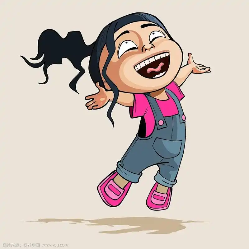 卡通热情的小女孩高兴地跳着