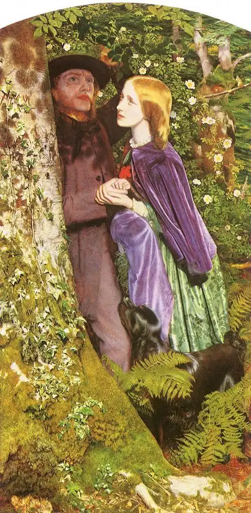 表现朦胧青涩爱情的绘画《罗密欧与朱丽叶》,人物身边有绿色的出现.