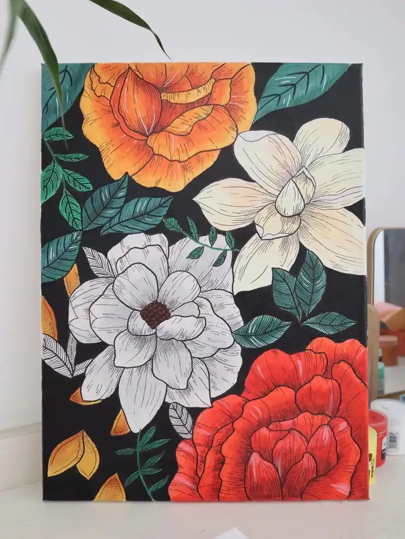 丙烯画繁花似锦寓意很好的家居装饰画