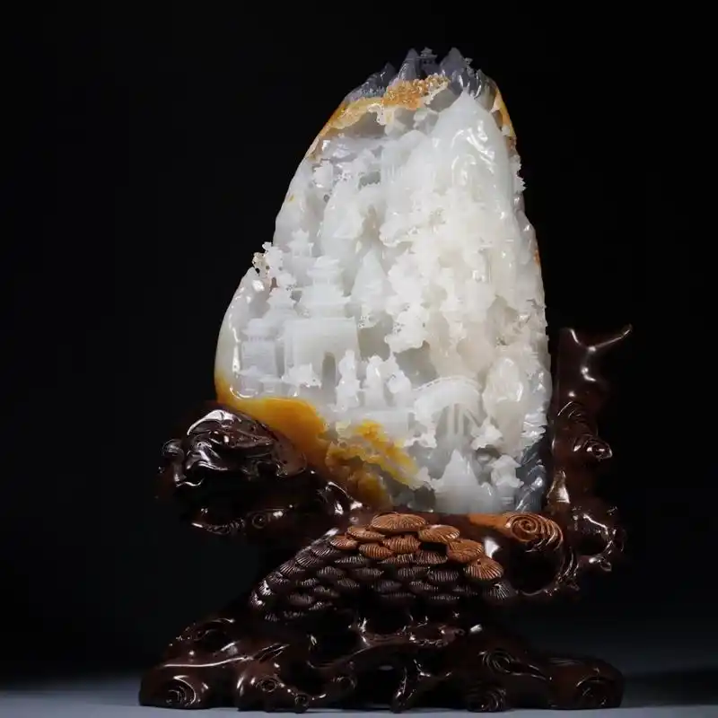 清代和田玉山水风景人物故事山子摆件