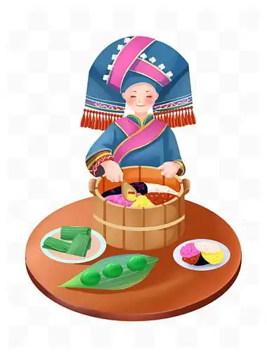 2717手绘卡通少数民族美食壮族五色饭和艾叶粑粑2762846简约淡彩手绘