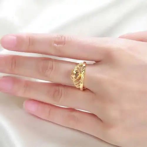 ryual黄金戒指足金999皇冠爱心活口戒指黄金女士戒指情人节婚礼礼物