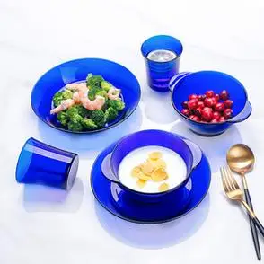法国进口duralex多莱斯钢化玻璃饭碗餐盘双人情侣碗碟餐具套装4件