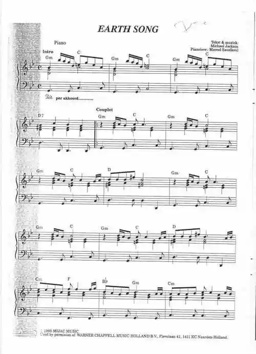 michael jackson 迈克尔杰克逊的谱子五首 - earth song