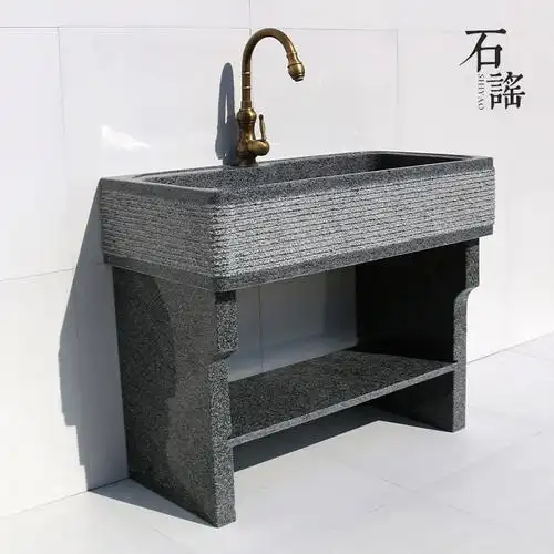 洗衣家用洗水水盆阳台池带搓板大理石室外庭院盆台一体成型式台盆