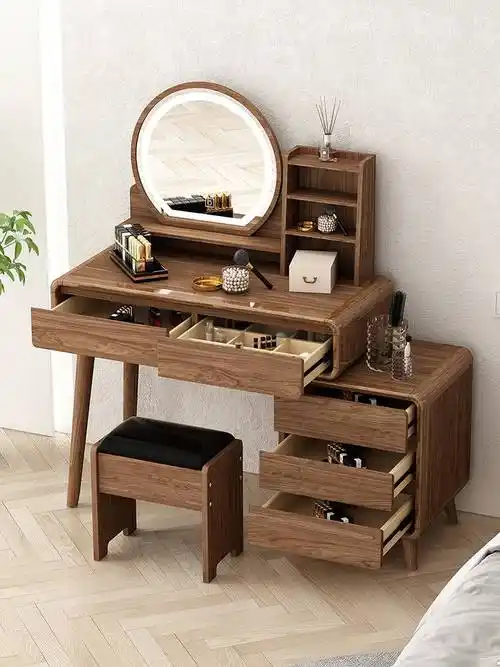 实木梳妆台卧室现代简约收纳柜一体化妆桌新中式床头储物柜小户型
