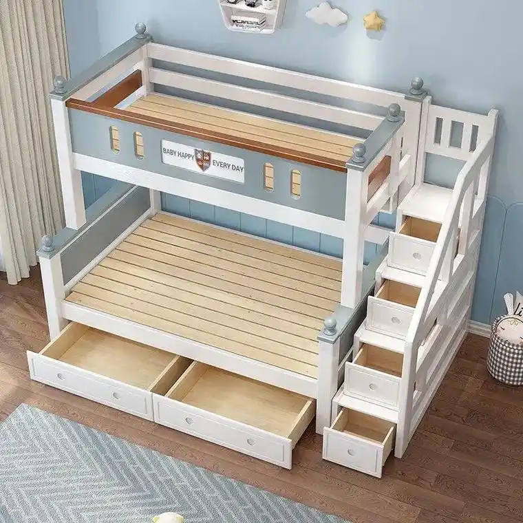 全实木上下床双层床儿童床小户型橡木上下铺木床两层高低 - 抖音