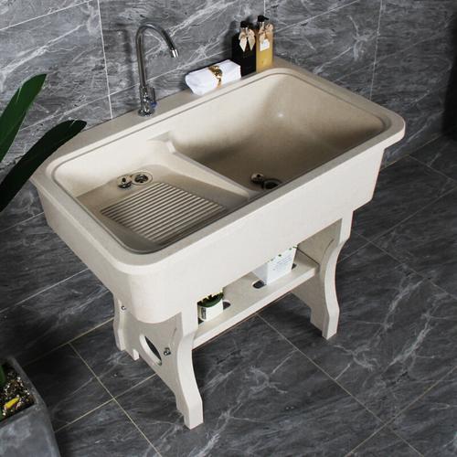 家装节 时尚卫浴 石头洗衣池家用石英石洗衣池阳台洗衣搓衣板一体水池