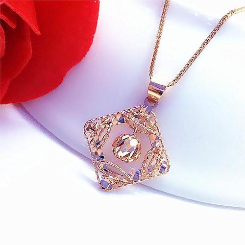 585紫金玫瑰金菱形吊坠项链时尚个性气质大方设计14k彩金项链女士