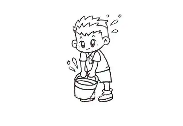 提水的小男孩,图片,简笔画-学笔画