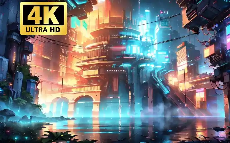 【赛博朋克】4k史诗级大型科幻霓虹疯建筑场景之四,ai绘画设计