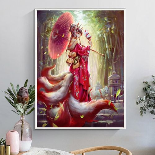 九尾狐狸十字绣美女2023新款客厅卧室小件手工简单绣线绣古风唯美