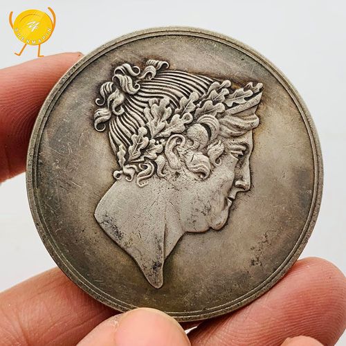 1776叶卡捷琳娜二世黄铜古银纪念币俄罗斯千年纪念碑雕像古旧银币