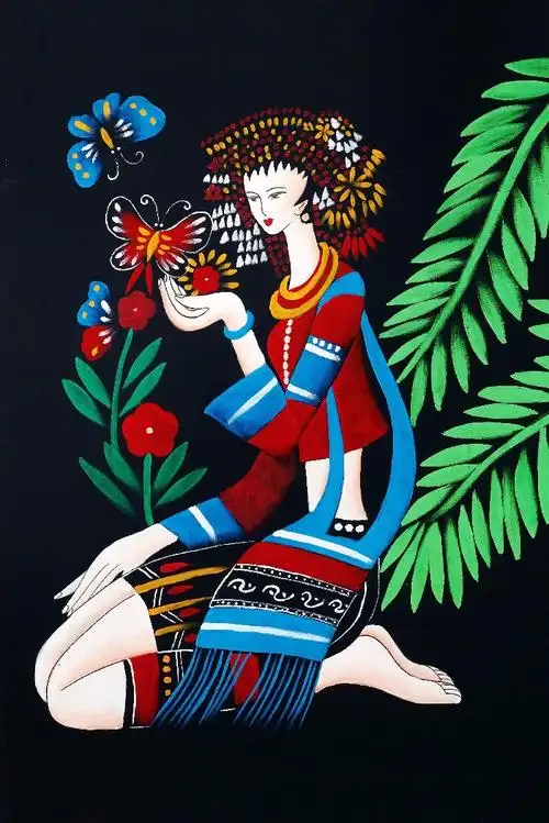 现代客厅装饰画民族风壁画美女人物墙画挂画蜡染无框画卧室床头画