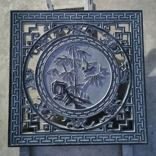 镂空石窗仿古石材窗花圆形透雕青石窗棂园林庭院古建中式石雕花窗