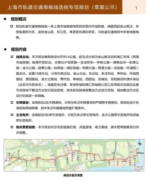 上海金山要通轨交了可与多条线路换乘经过4个区设14站走向曝光规划