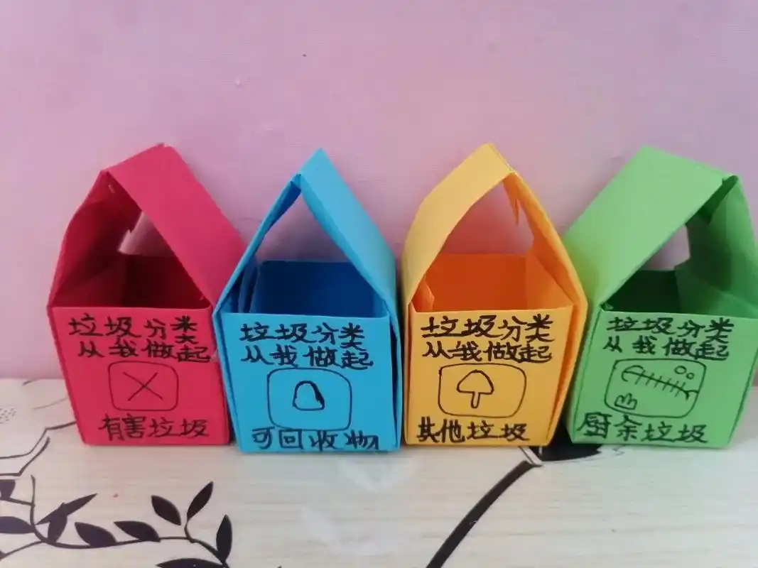 孩子们的美术作品自制垃圾桶