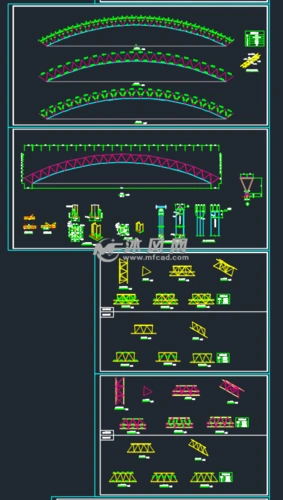 拱形空间管桁架煤棚结构- 结构图纸 - 沐风网