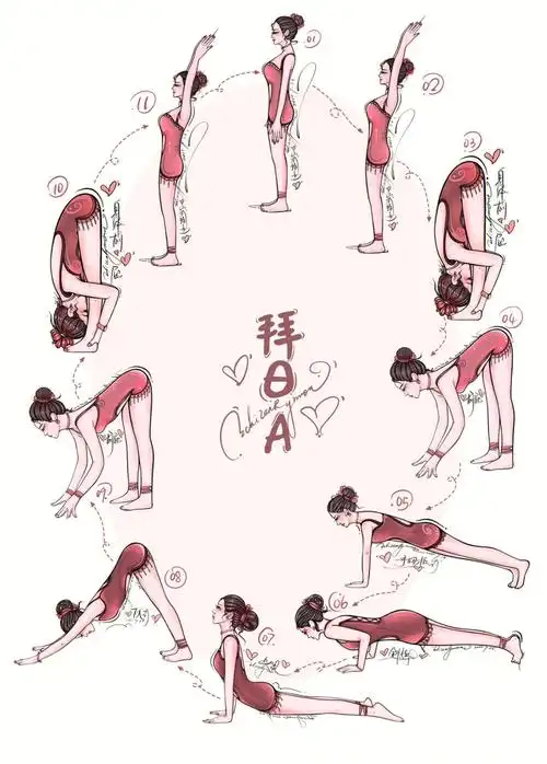 瑜伽插画体式拜日a瑜伽热身形体塑造