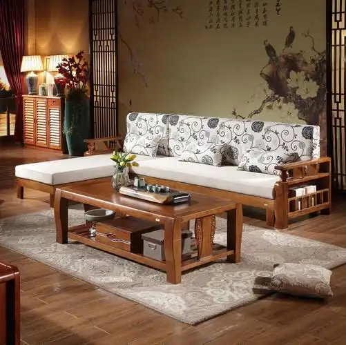 实木沙发新中式小户型客厅组合三人位贵妃转角橡木沙发床拉床