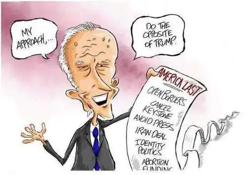 一则漫画非常有意思,画面中的拜登表示,"我的办法就是跟特朗普反着来