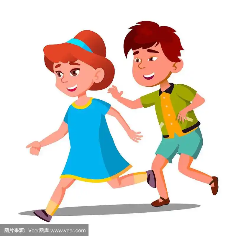 小男孩和小女孩玩追赶矢量游戏.孤立的插图