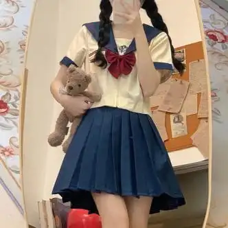兮括(xikuo)jk制服套装水手服百褶半身裙夏季小个子包臀a字一步短裙