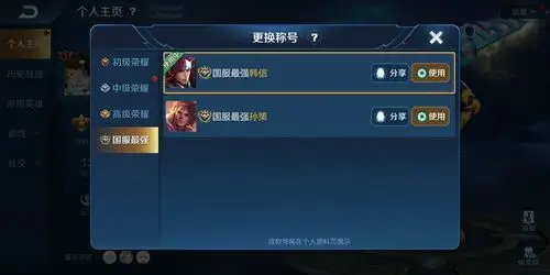 【最强王者】【国服韩信 国服孙策】国服标志丨十六个省称号