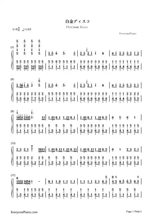 白金ディスコ-《伪物语》片头曲双手简谱预览1