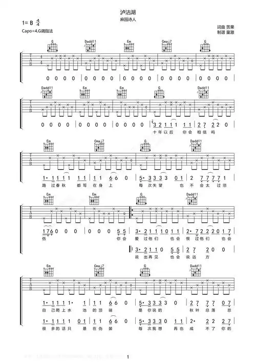 泸沽湖吉他谱(图片谱)_麻园诗人_1.png