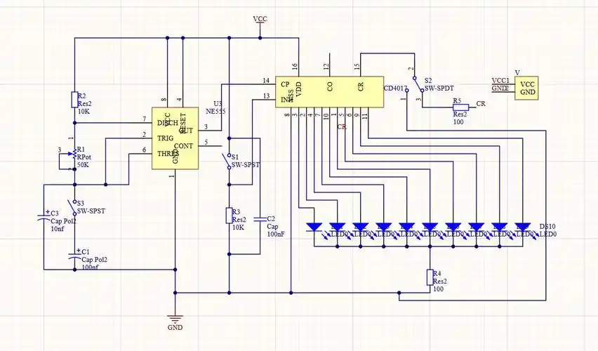 这是我做的一个可调控流水灯ne555
