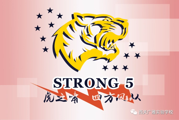 老虎头的旁边有几颗星星这面映入我们眼帘的旗子是我们猛虎5班的班旗