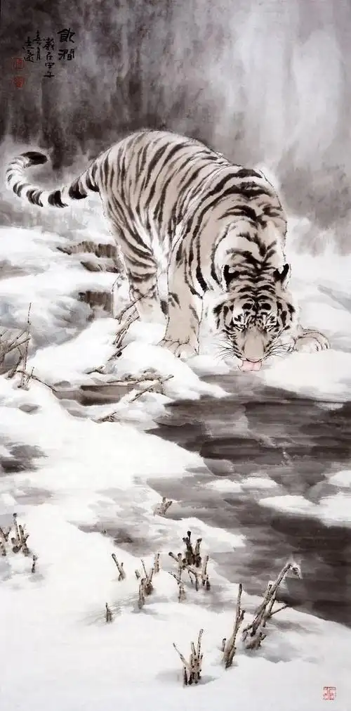 马致远虎年老虎写意作品欣赏图技法分享丨怎样画写意虎花鸟国画原作