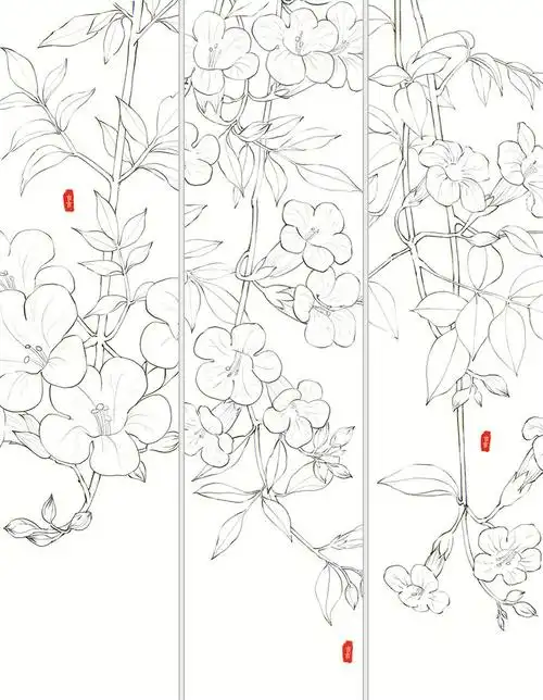 古风花卉  #植物插画  #凌霄花  #植物线描  #古风插画