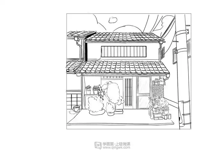 动漫插画之室外场景线条练习