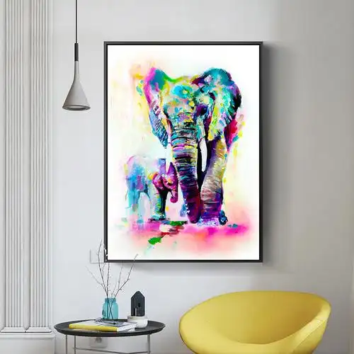 抽象水彩油画玄关壁画沙发背景墙挂画走廊挂画大象母子装饰画芯