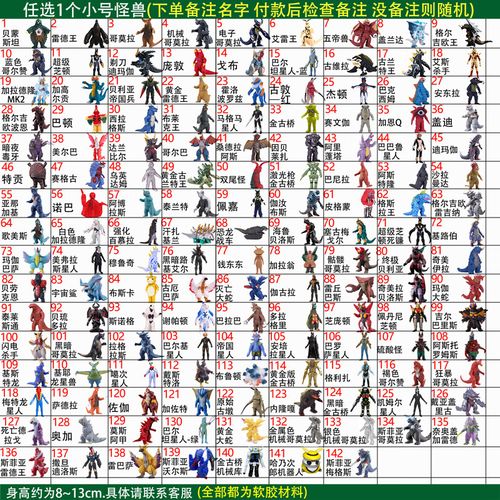 怪兽套餐怪兽软胶玩具玩偶人偶模型奥特曼 1个小号怪兽套餐 备注名字